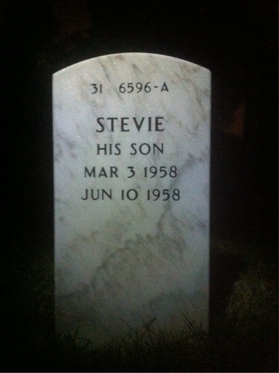 Back of headstone — Stevie Gaddis