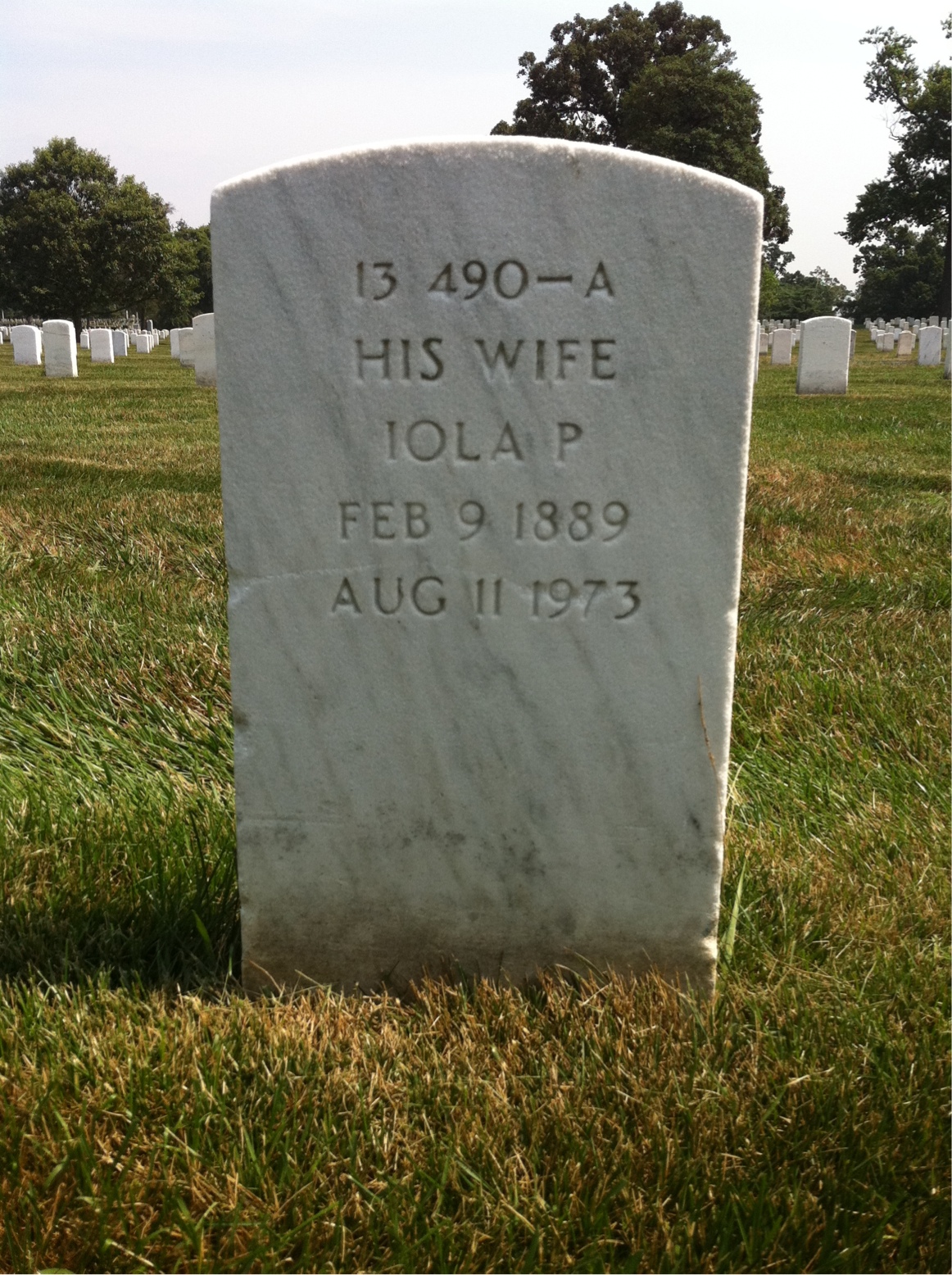 Back of headstone — Iola Moore