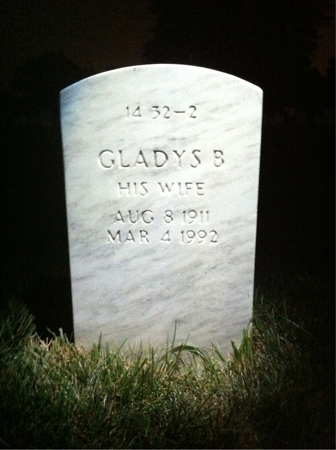 Back of headstone — Gladys Adams
