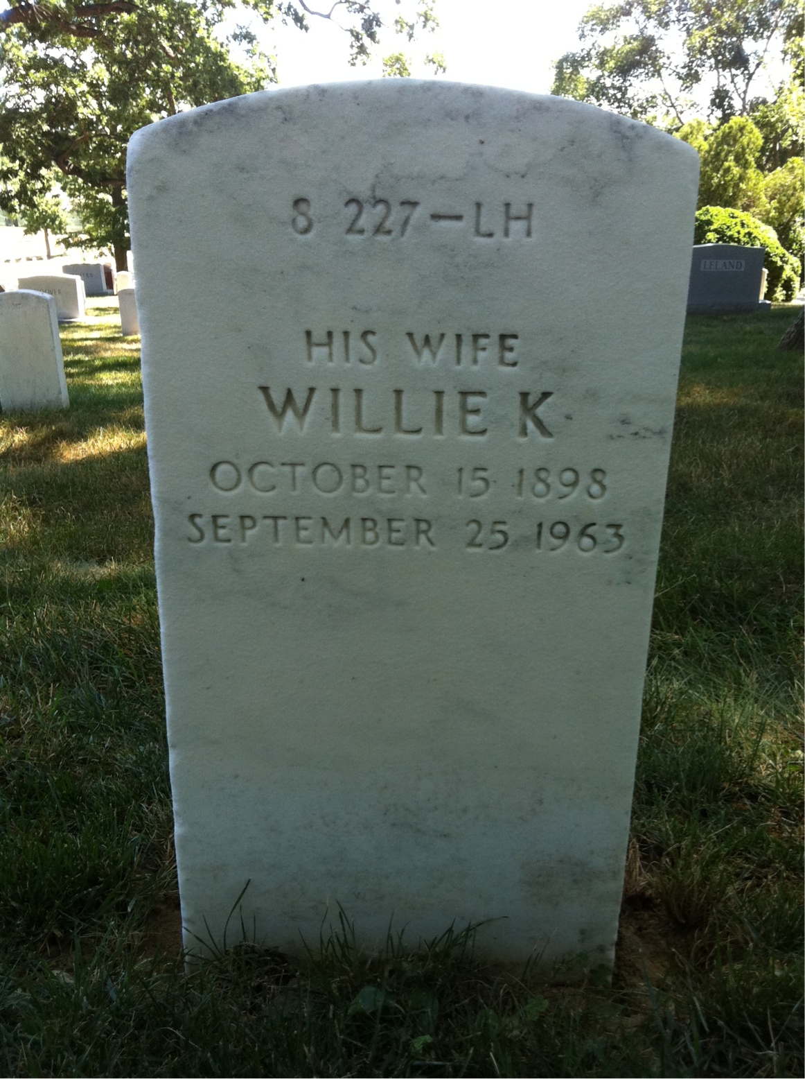 Back of headstone — Willie Miller