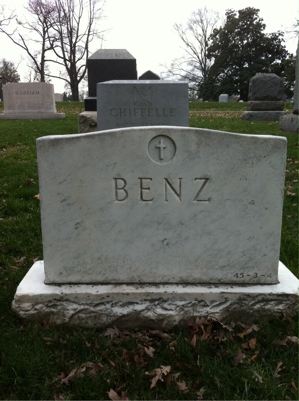 Back of headstone — John Benz