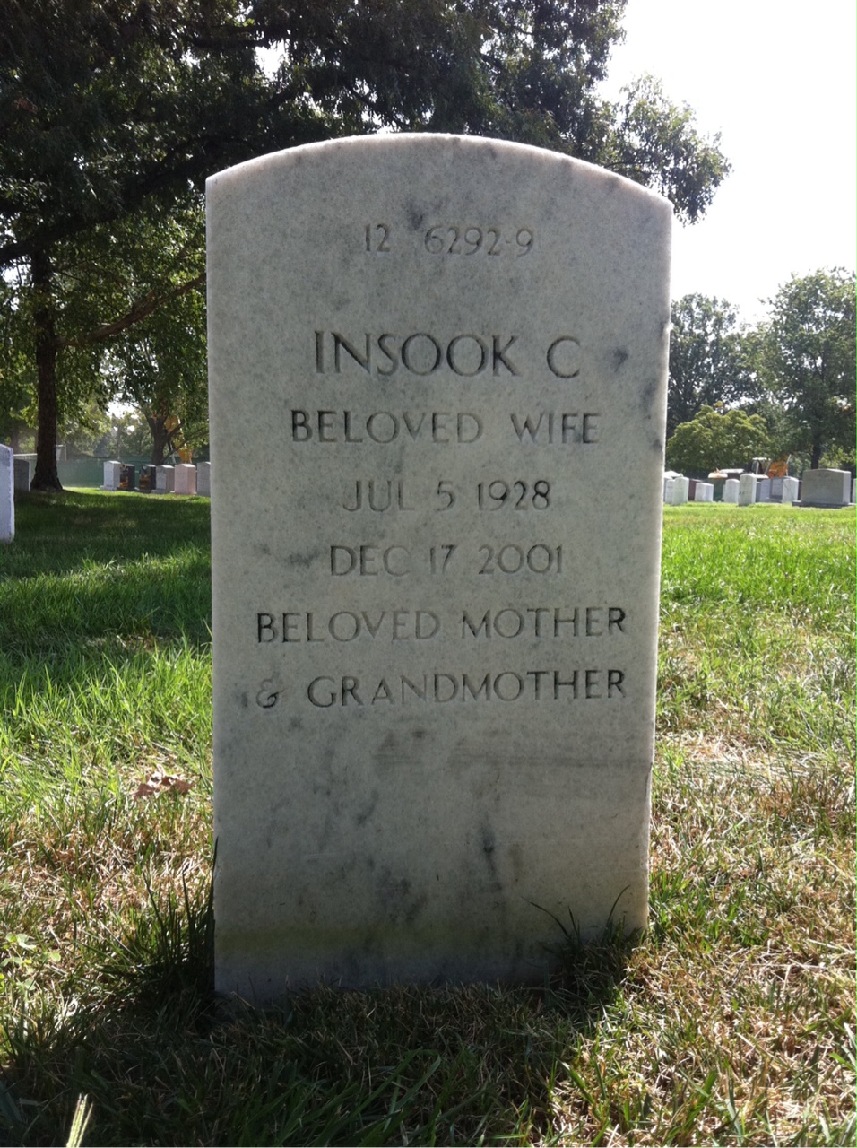 Back of headstone — Insook Mosher