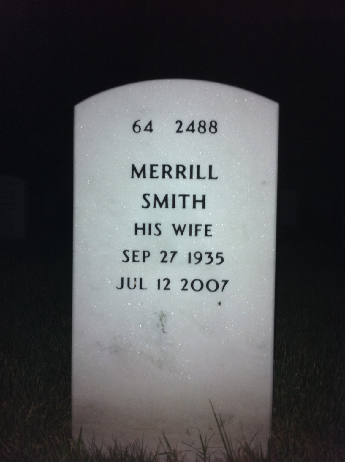 Back of headstone — William Hawkins