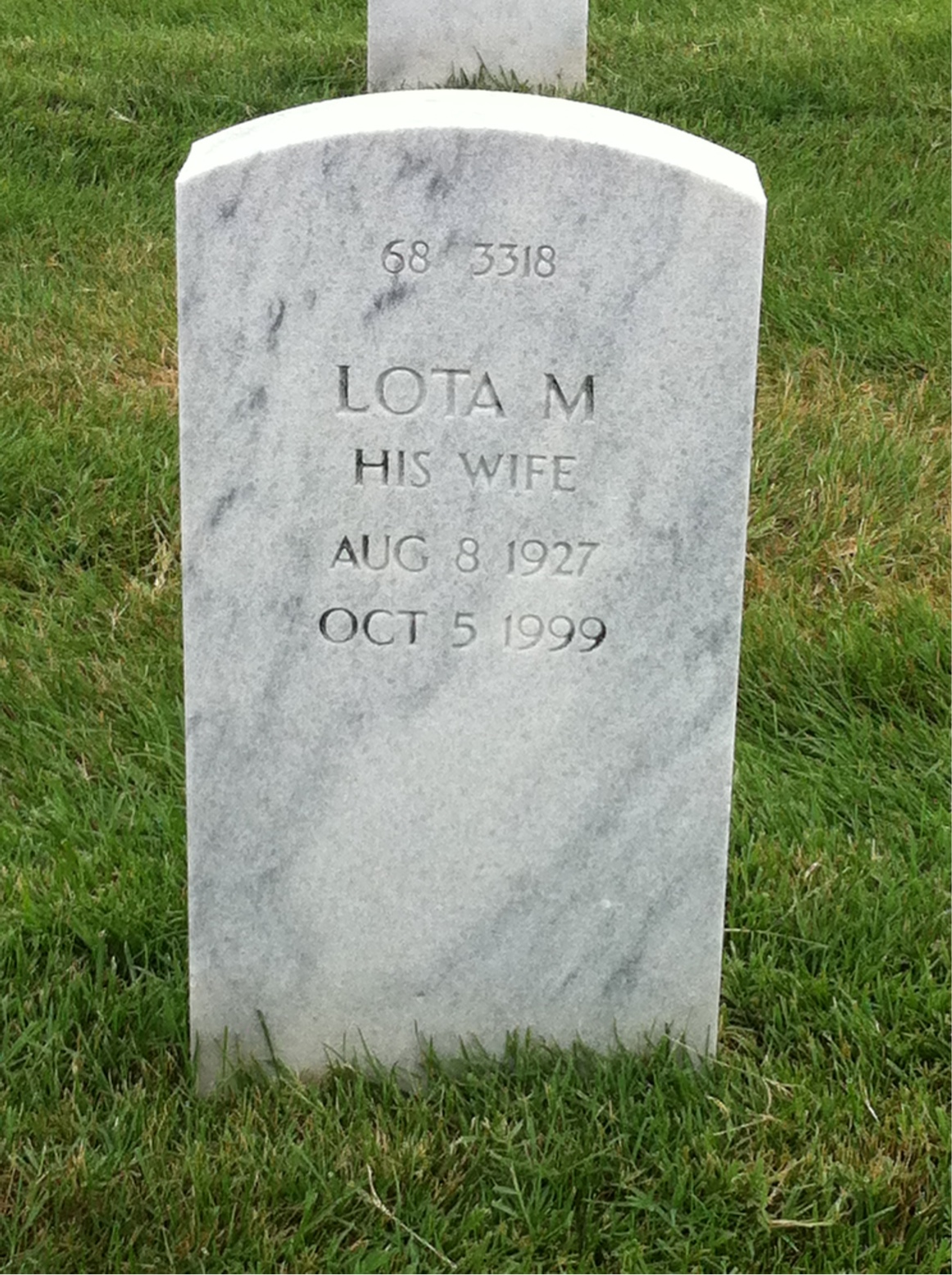 Back of headstone — Lota Anderson