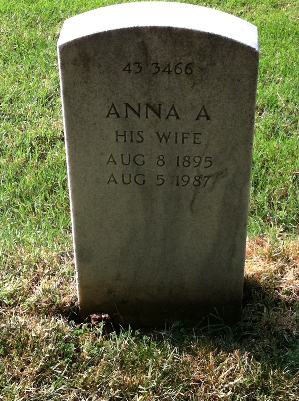 Back of headstone — Anna August