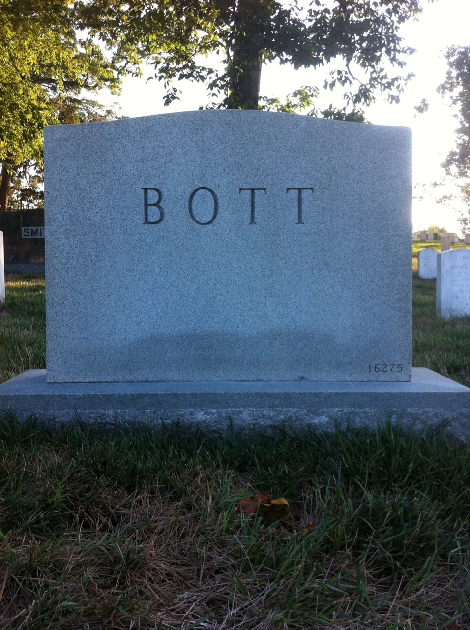 Back of headstone — Herbert Bott