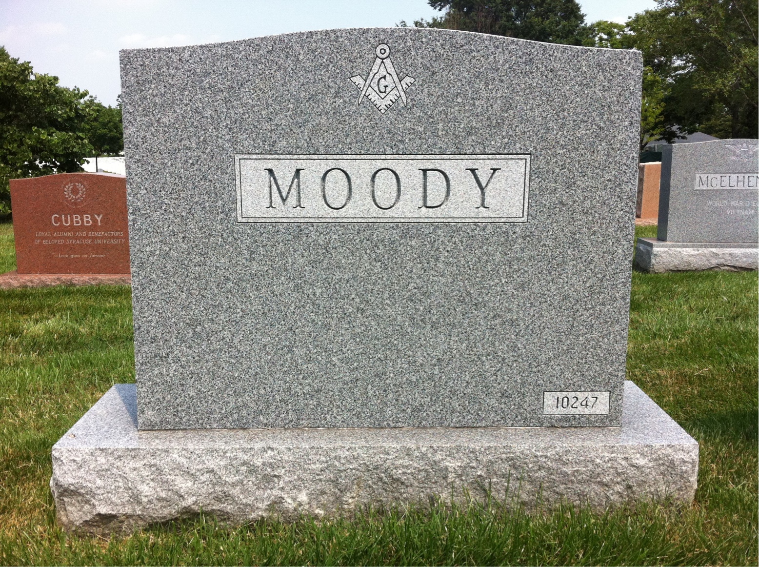 Back of headstone — George Moody