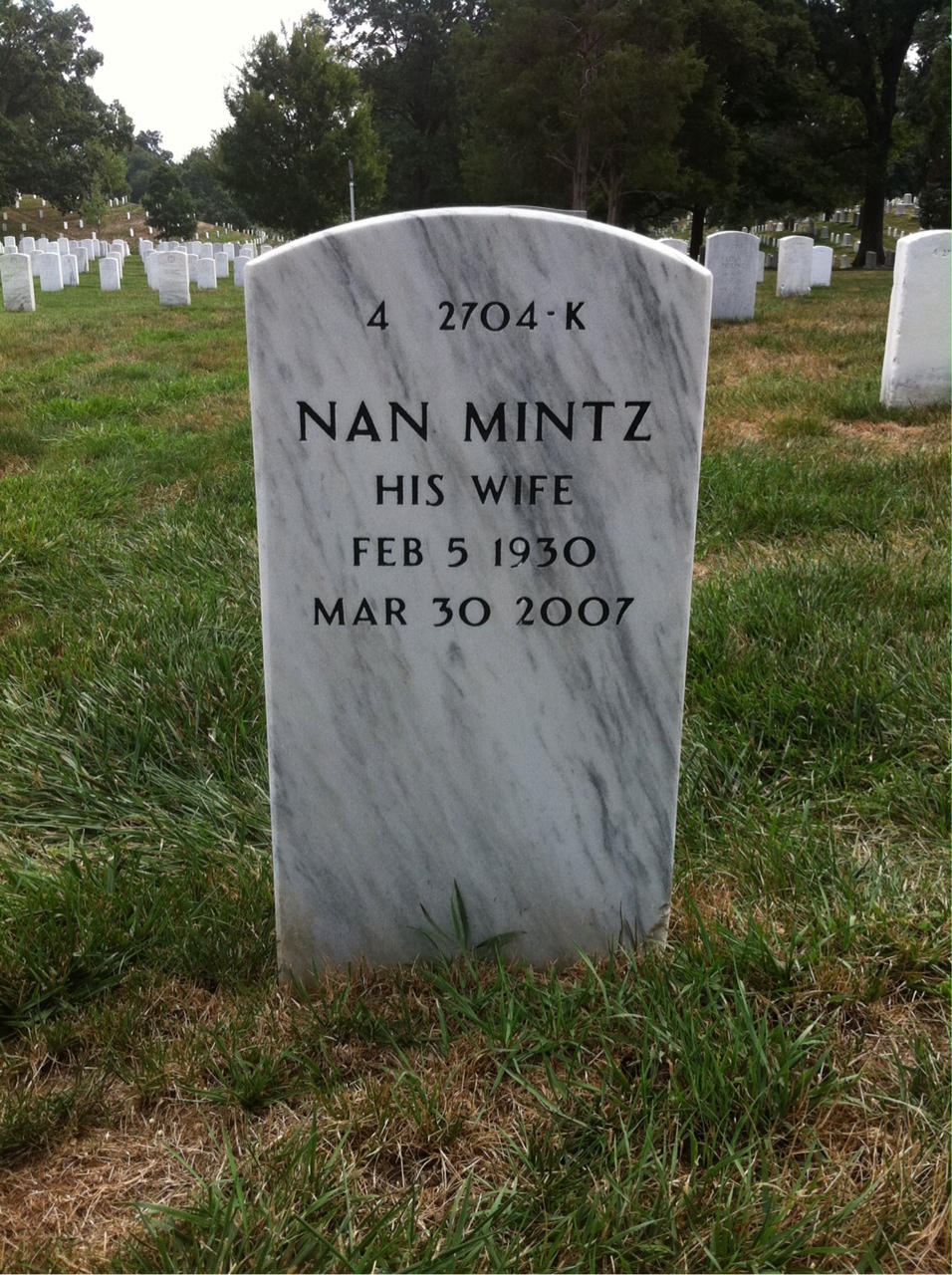 Back of headstone — Arvie Wrang