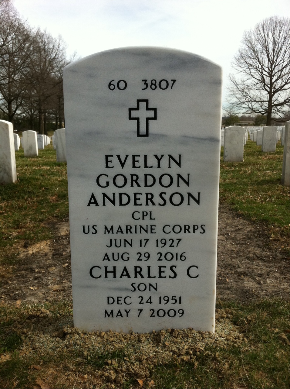 Back of headstone — Evelyn Anderson