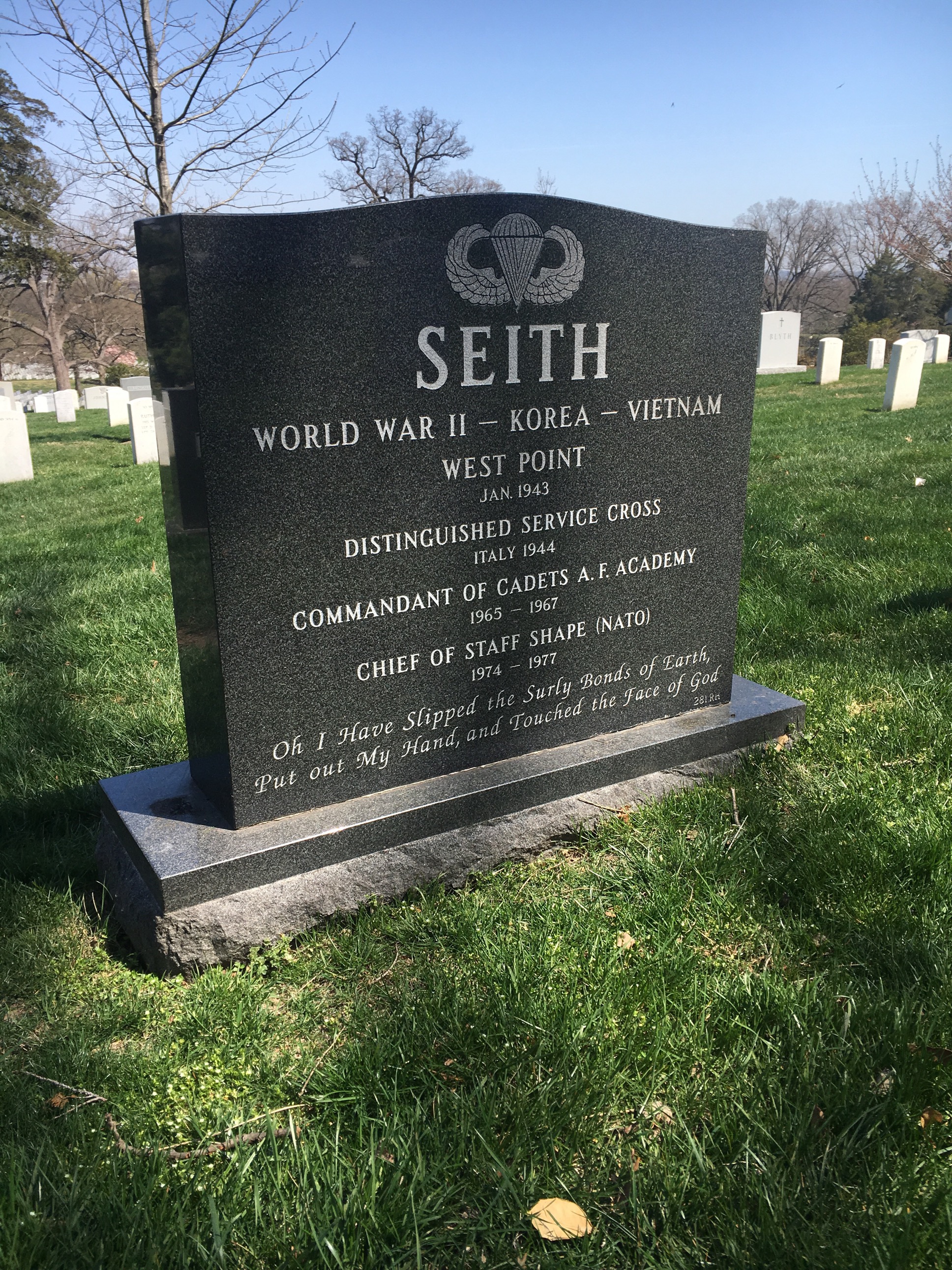Back of headstone — Louis Seith