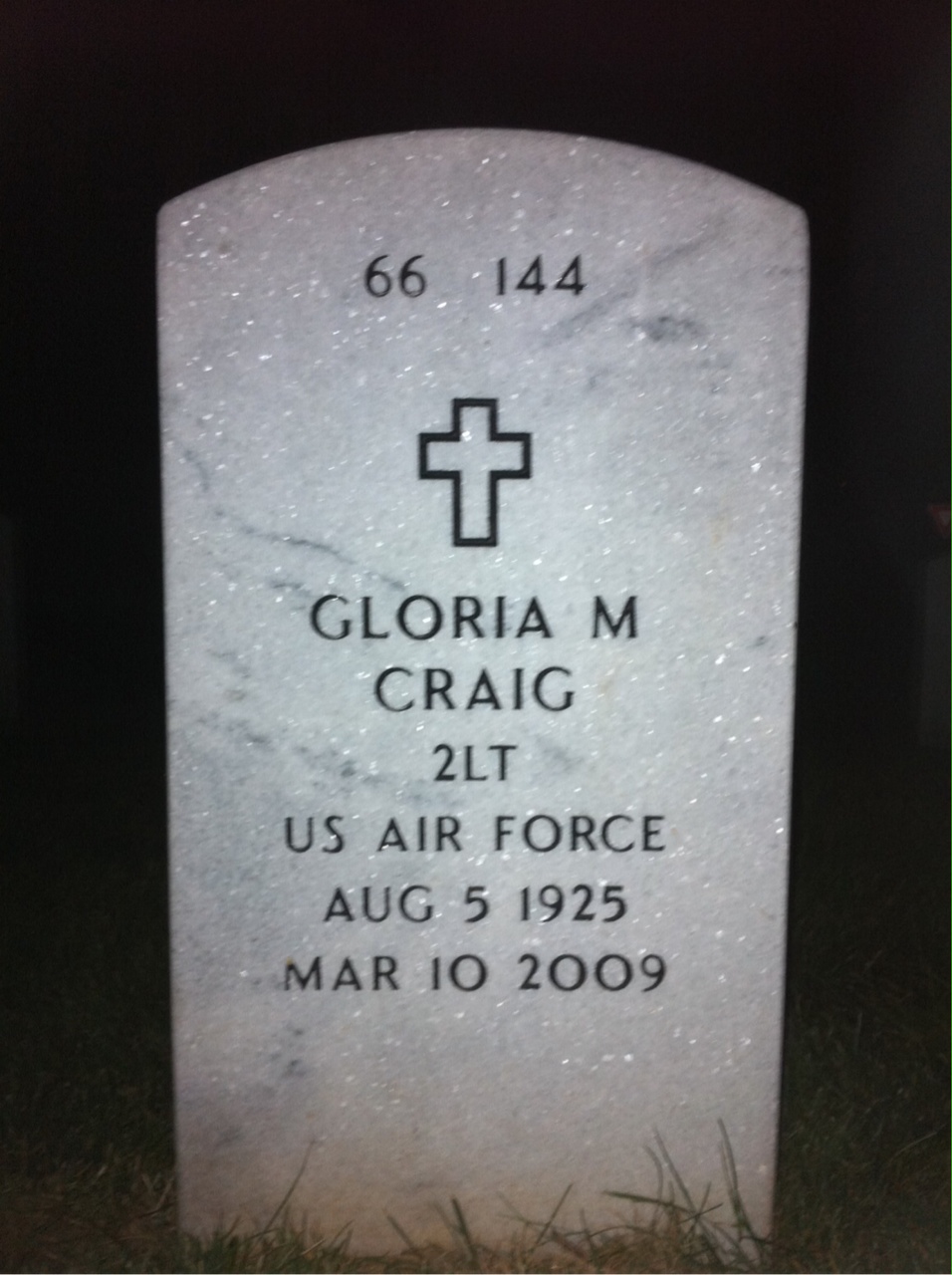 Back of headstone — Gloria Craig