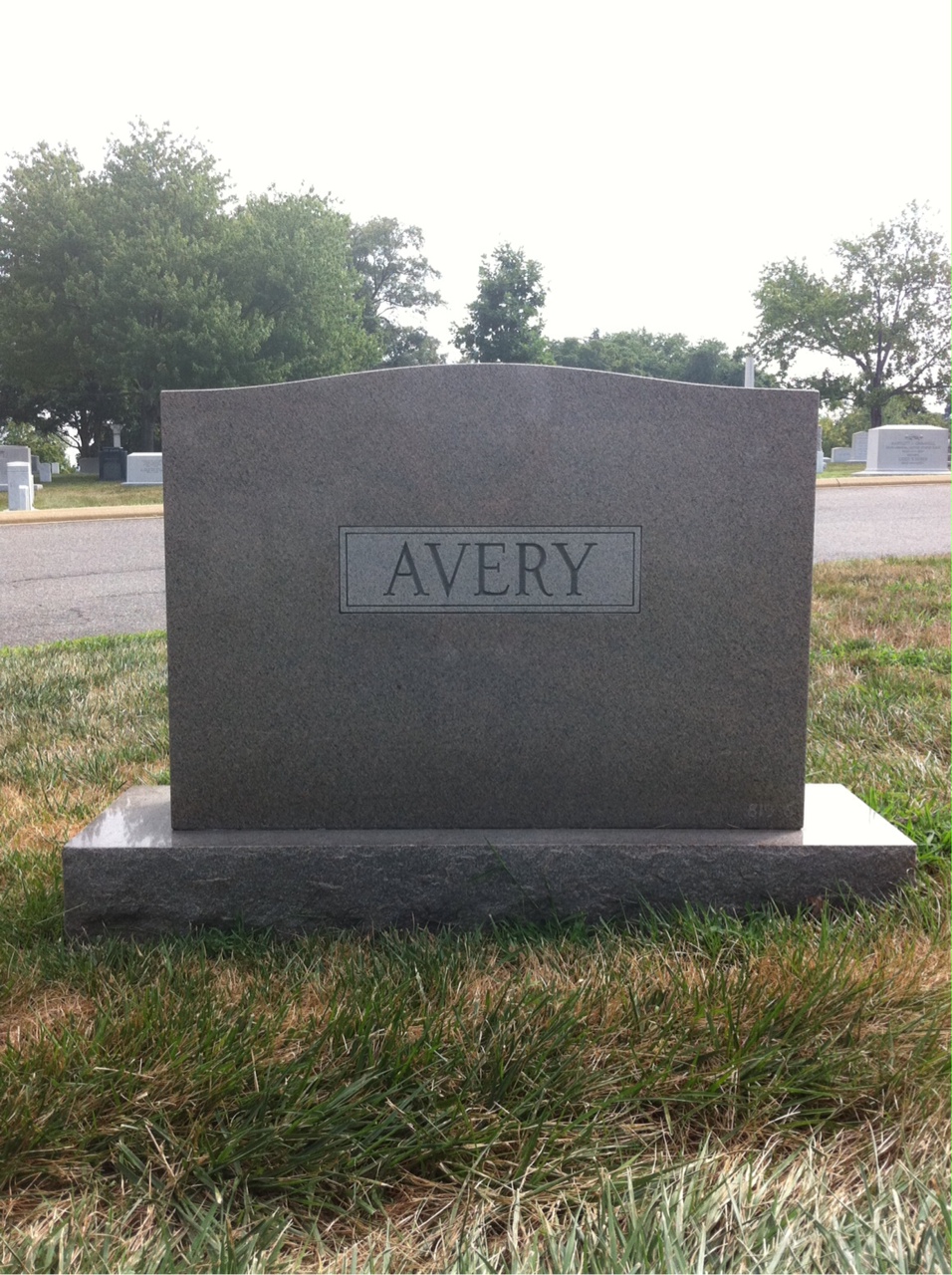 Back of headstone — Walter Avery