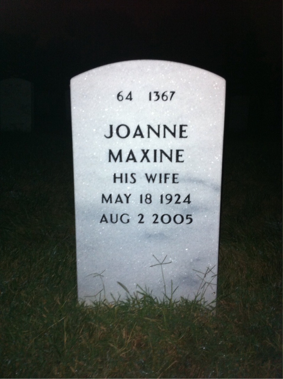Back of headstone — Max Erwin