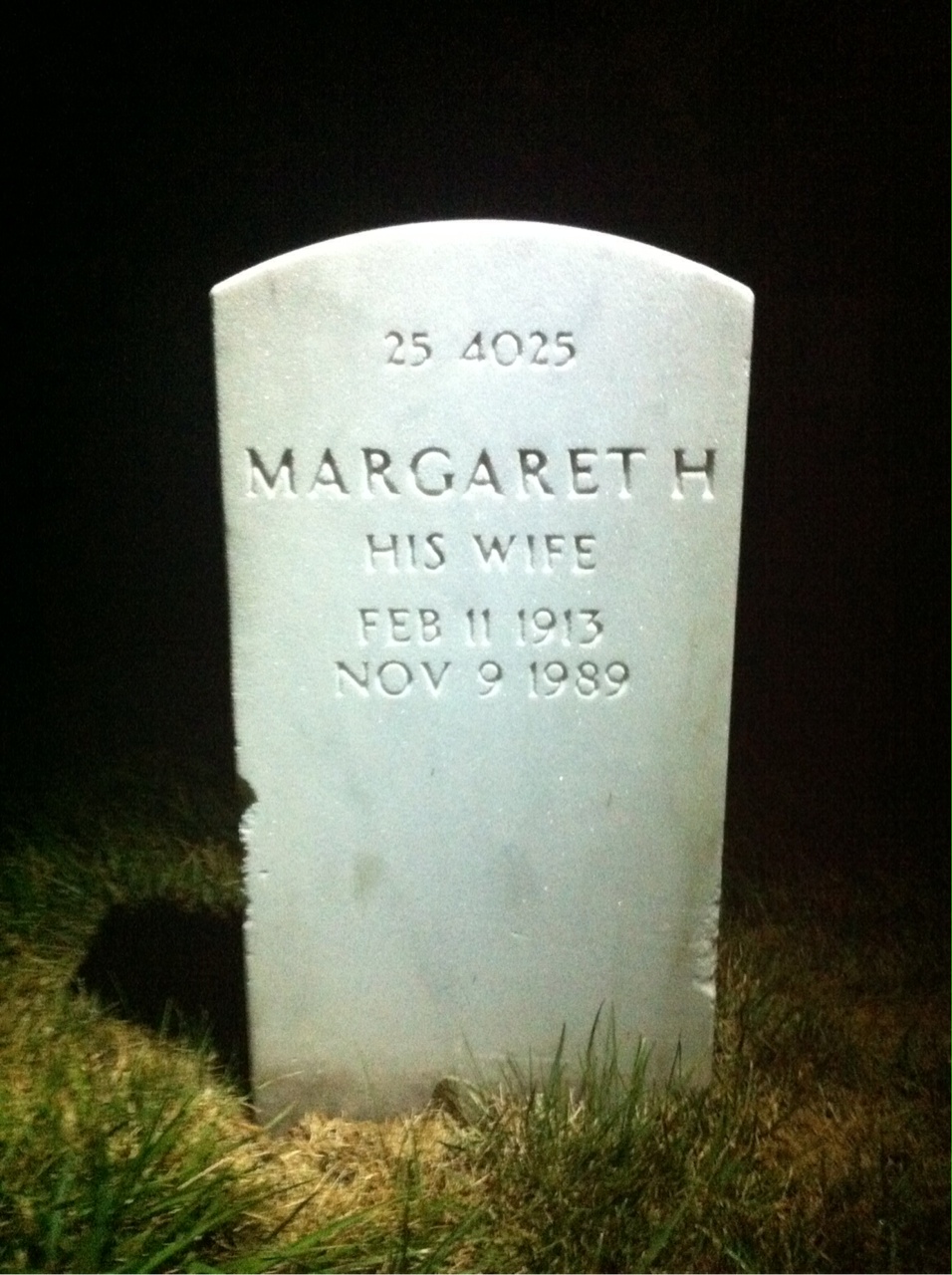 Back of headstone — Margaret Collins