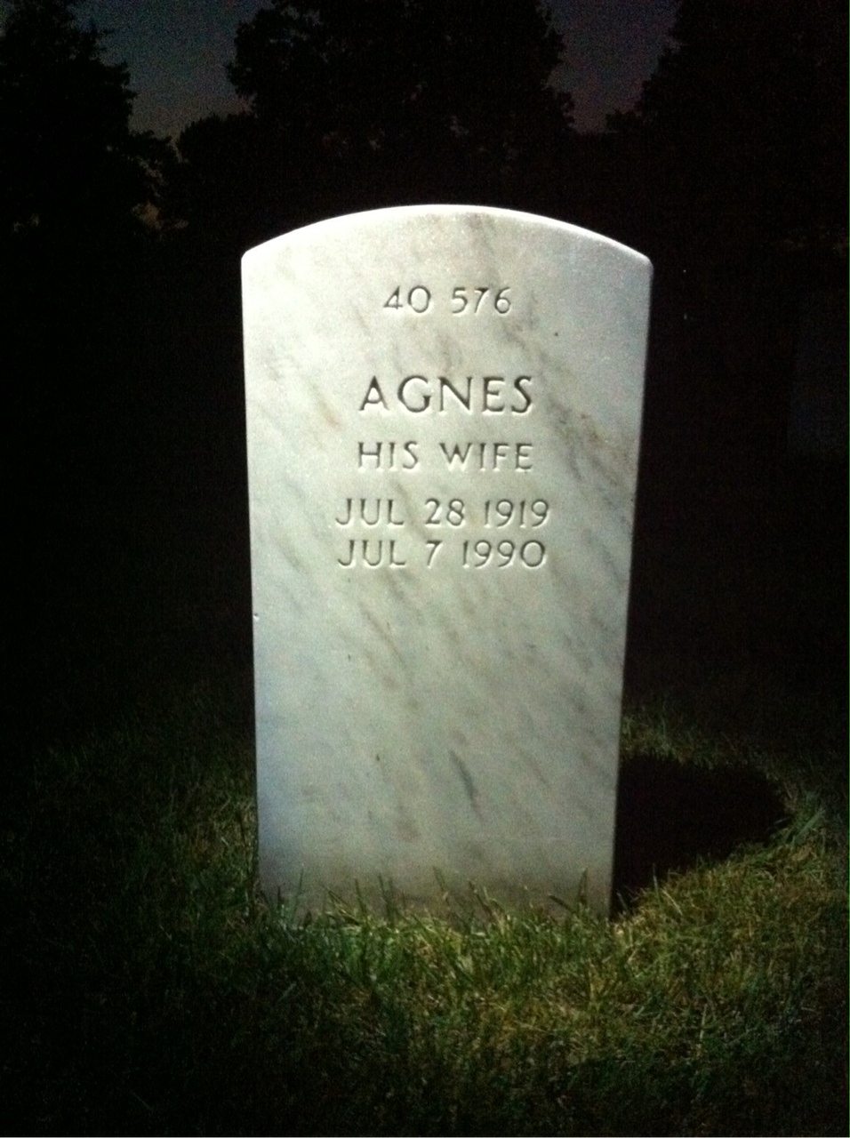 Back of headstone — Agnes O'Brien