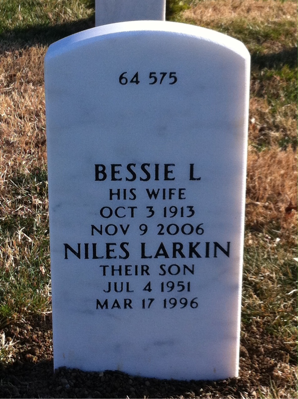 Back of headstone — Niles Sinnett