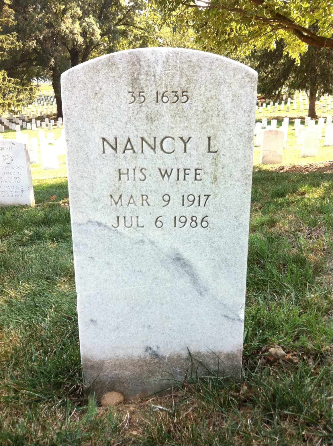 Back of headstone — Nancy Murphy