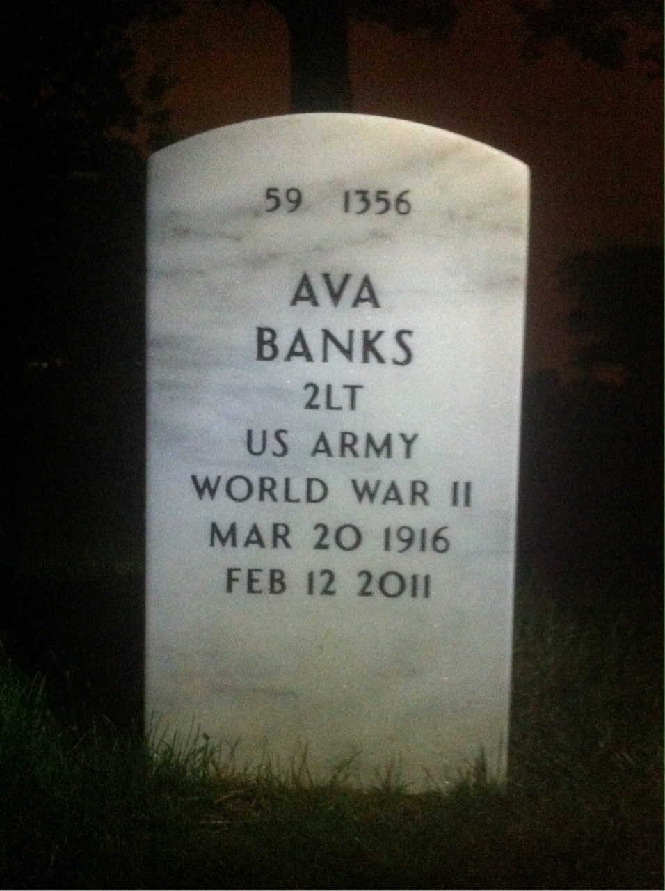 Back of headstone — Ava Banks