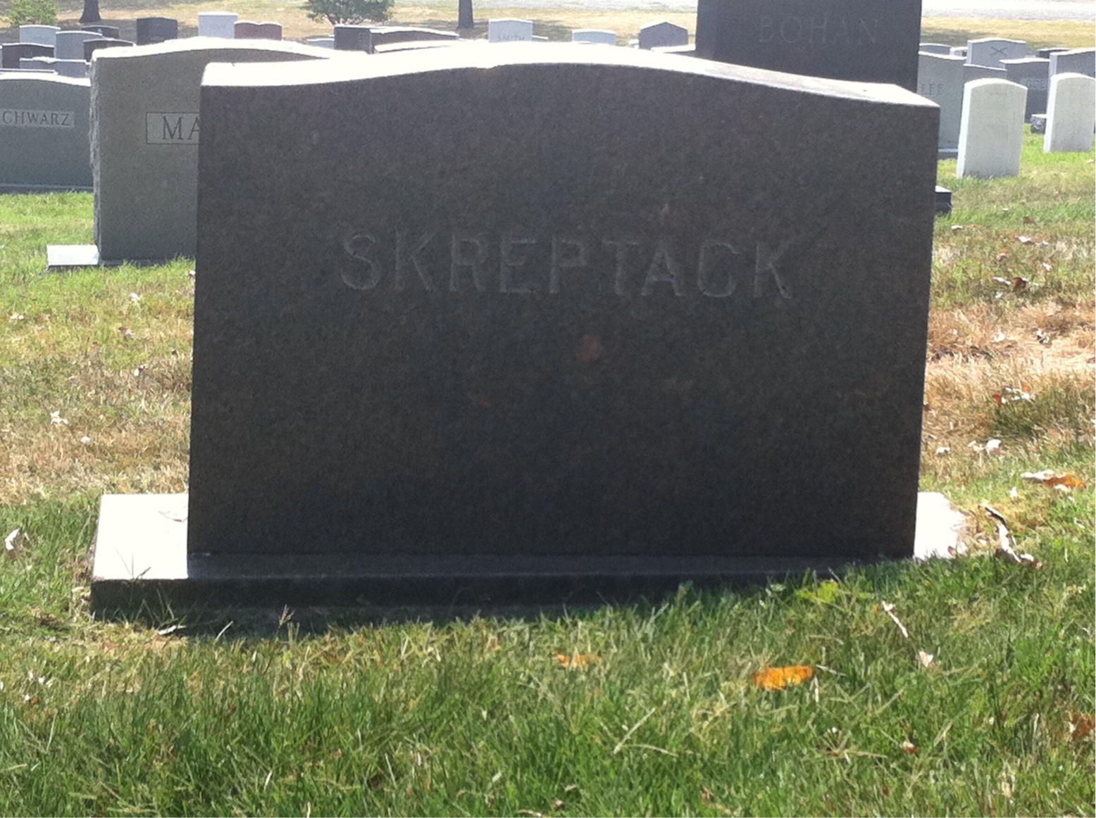 Back of headstone — Paul Skreptack