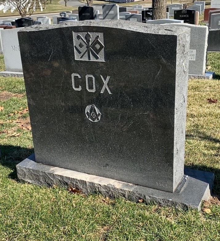 Back of headstone — Charles Cox