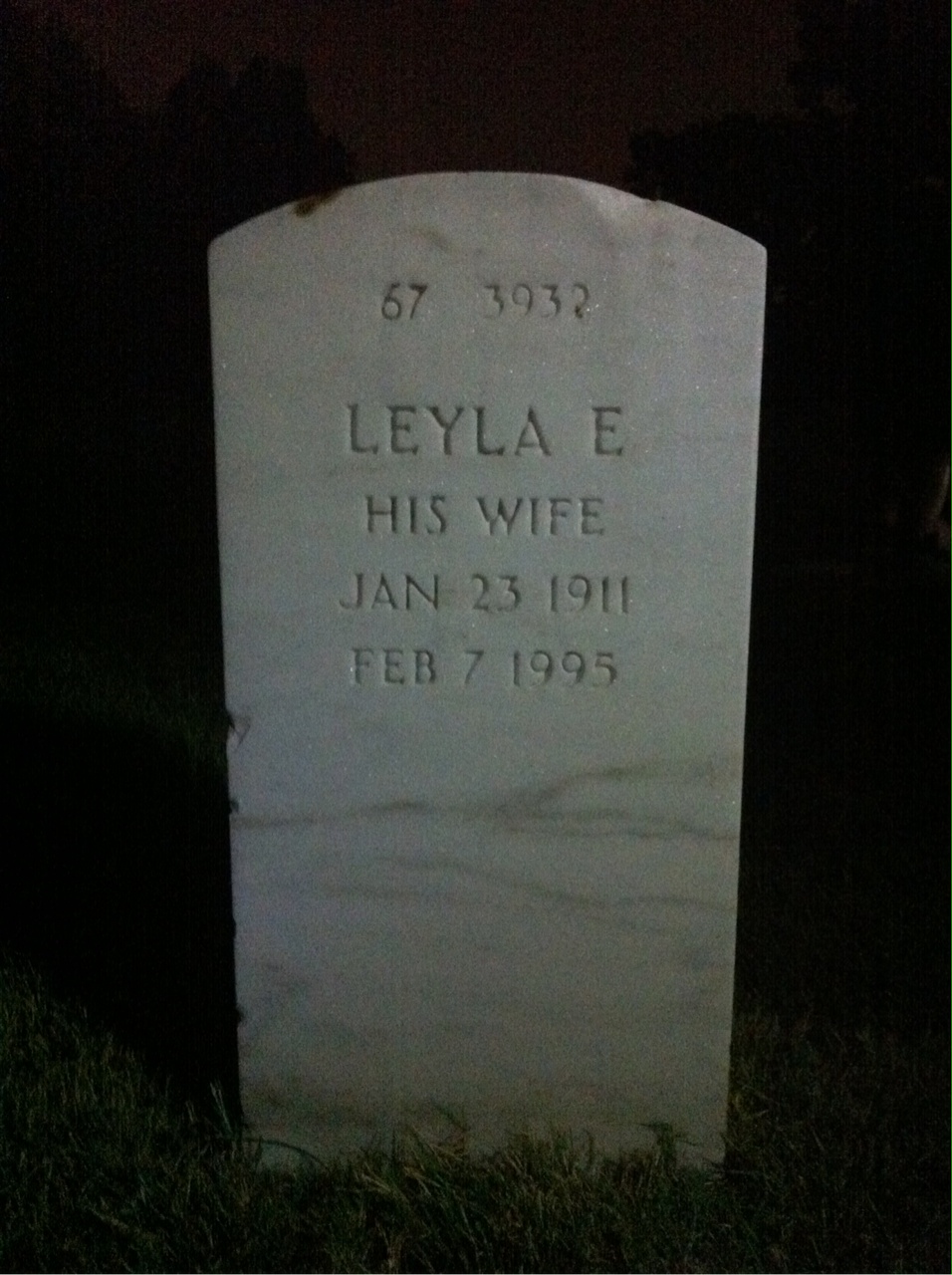 Back of headstone — Leyla Cummings