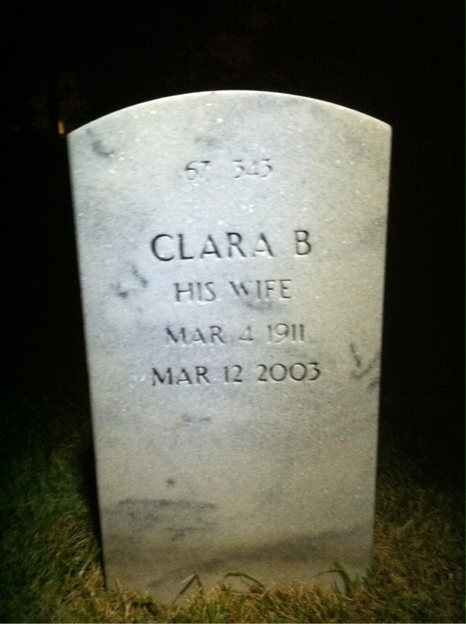Back of headstone — Clara Augustino