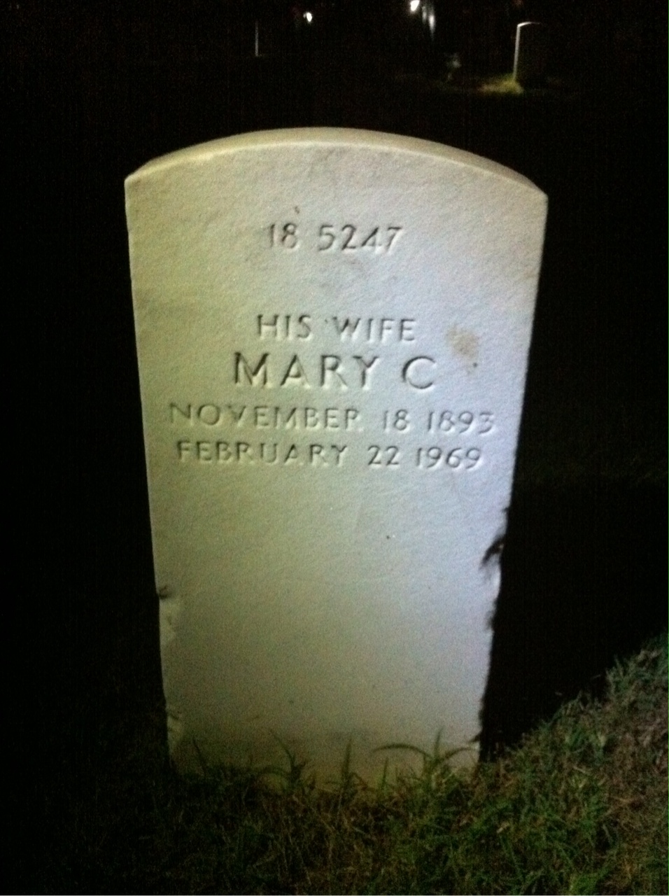 Back of headstone — Mary Mcneill