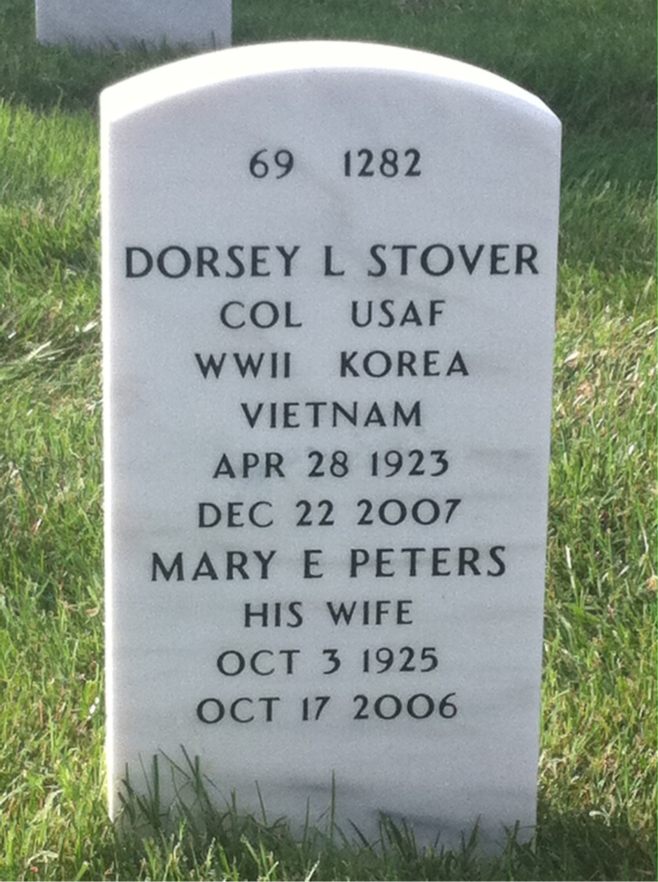 Back of headstone — Dorsey Stover