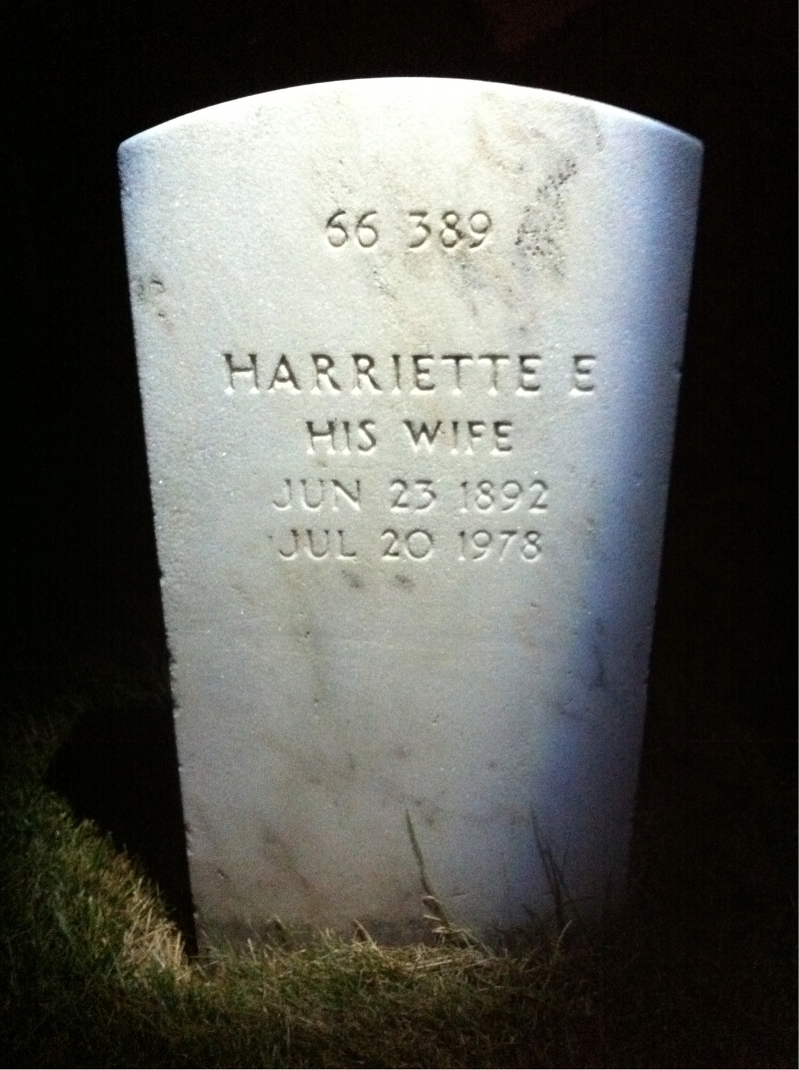 Back of headstone — Harriette Ashmore