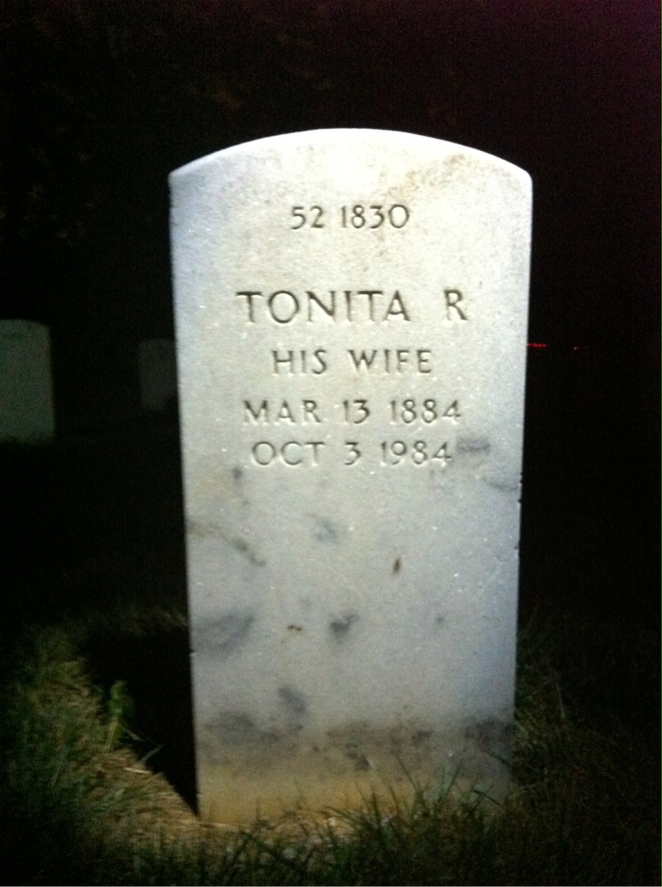 Back of headstone — Robert O Martin