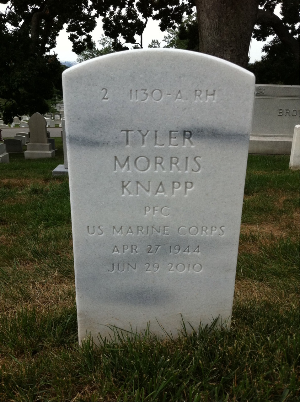 Back of headstone — Tyler Morris Knapp