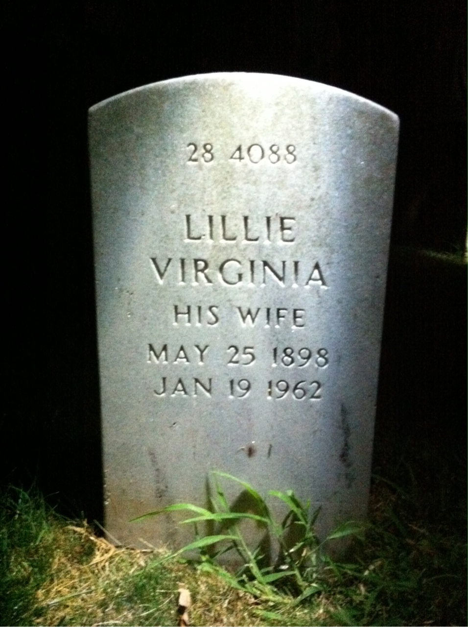 Back of headstone — Lillie Morris