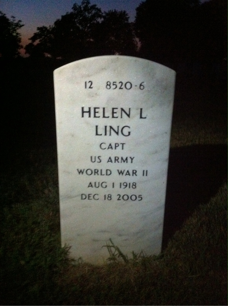 Back of headstone — Helen Ling