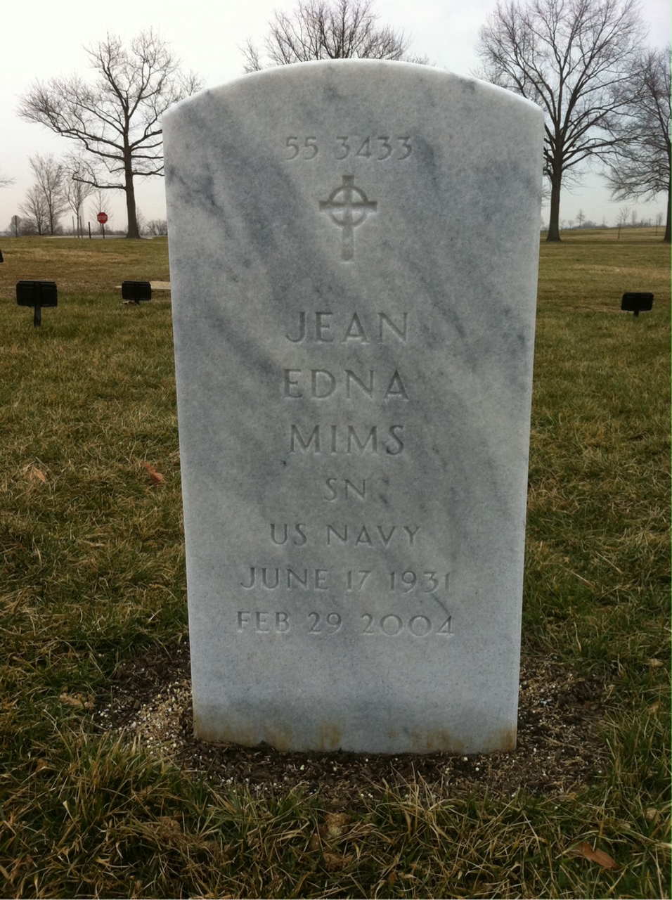 Back of headstone — Jean Mims
