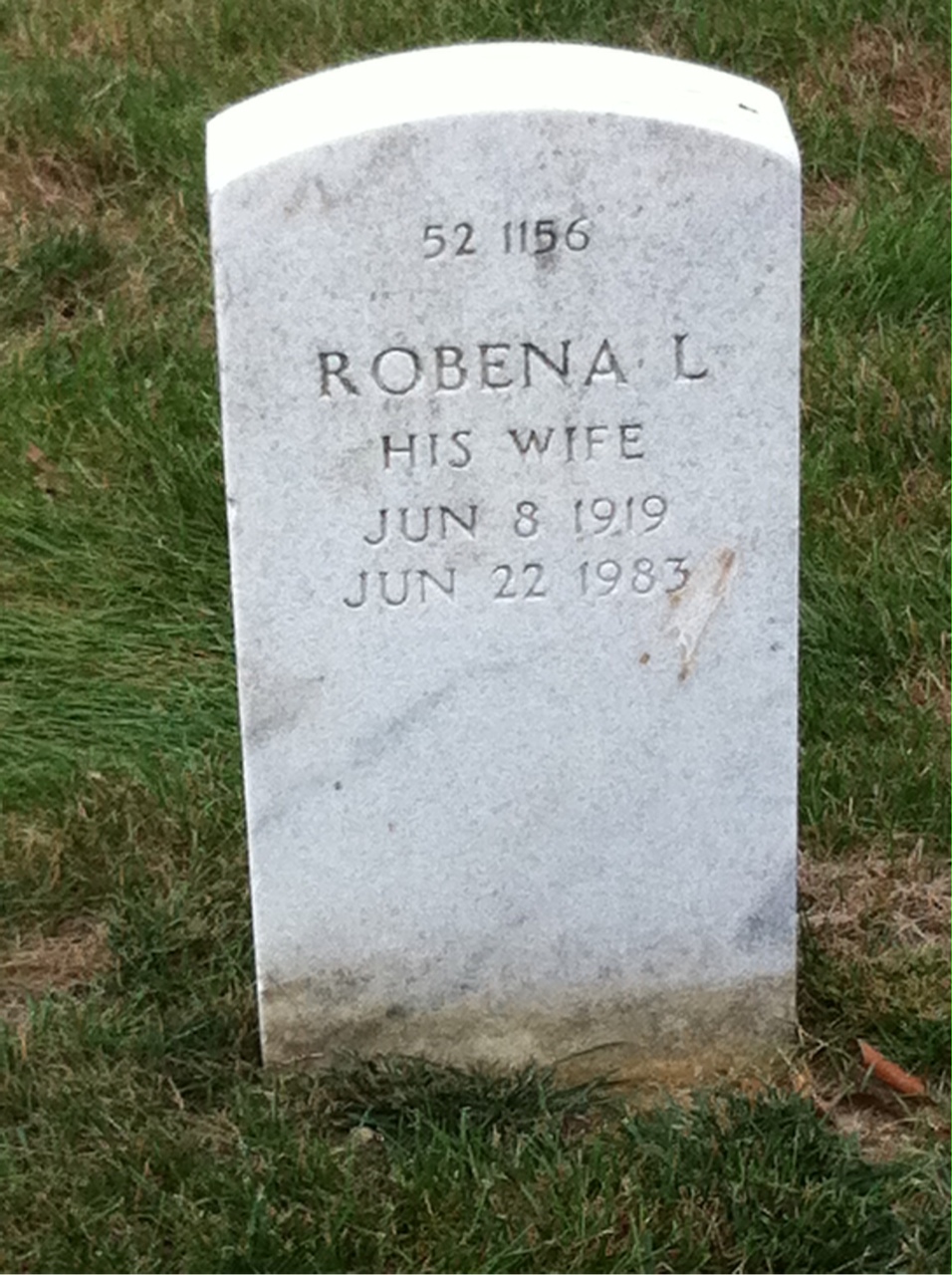 Back of headstone — Robena Miller