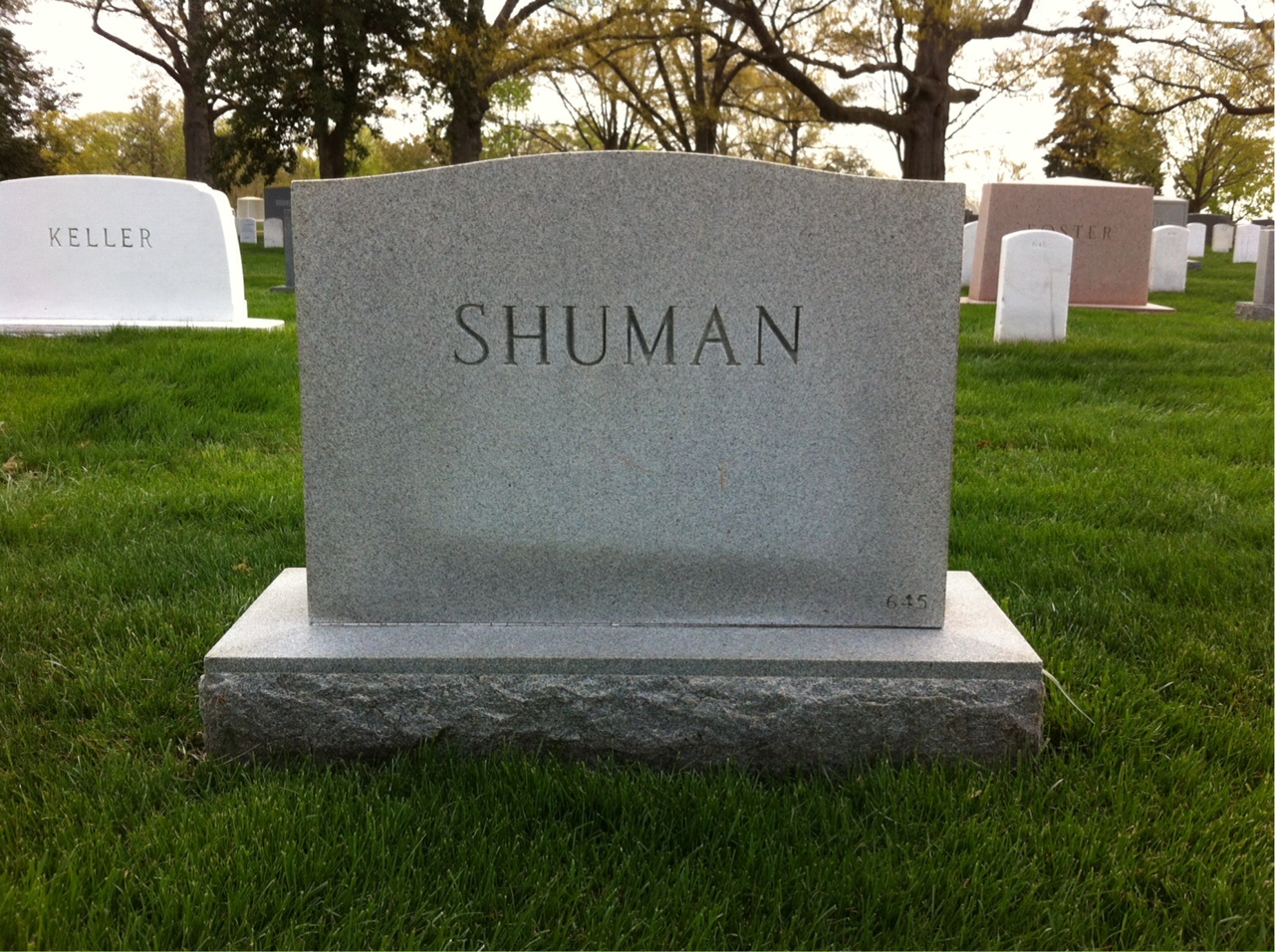 Back of headstone — William Irving Shuman