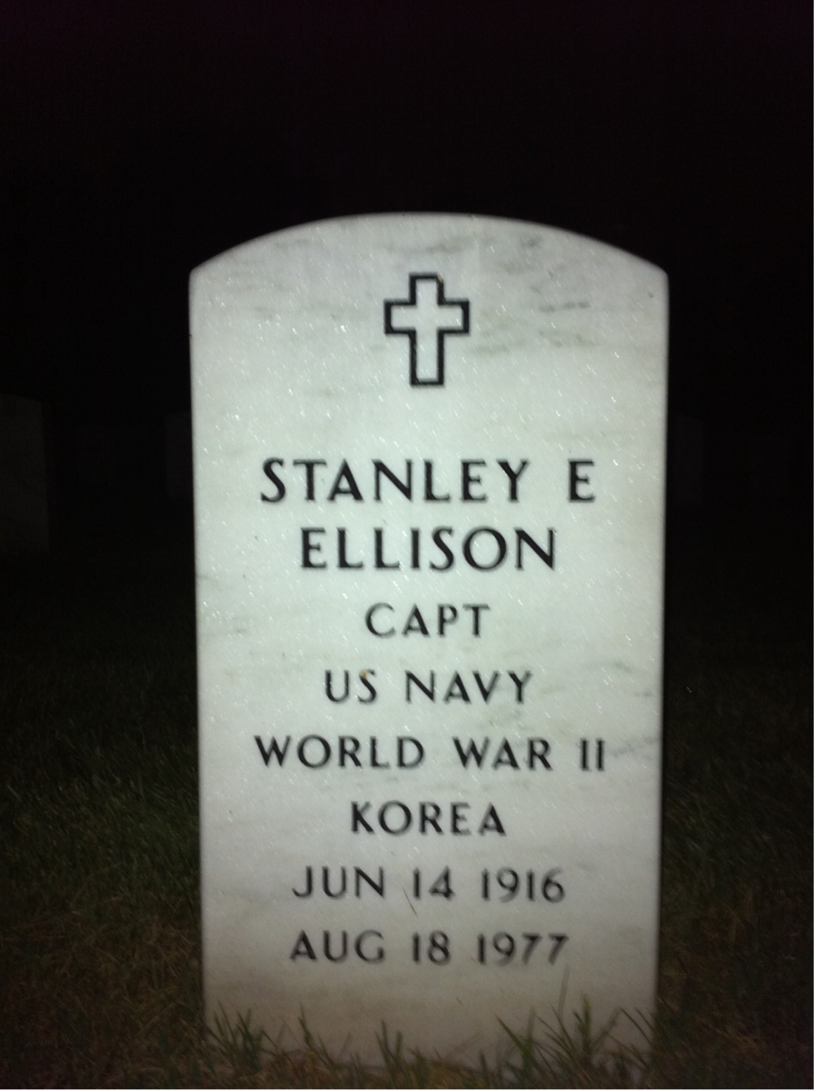 Back of headstone — Stanley Ellison