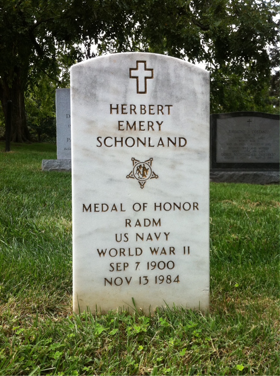Headstone shared by 2 interments, including Herbert E. Schonland