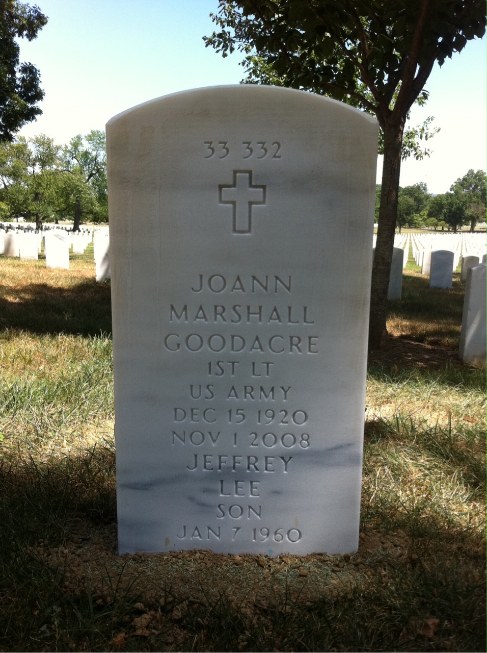 Back of headstone — Joann Goodacre