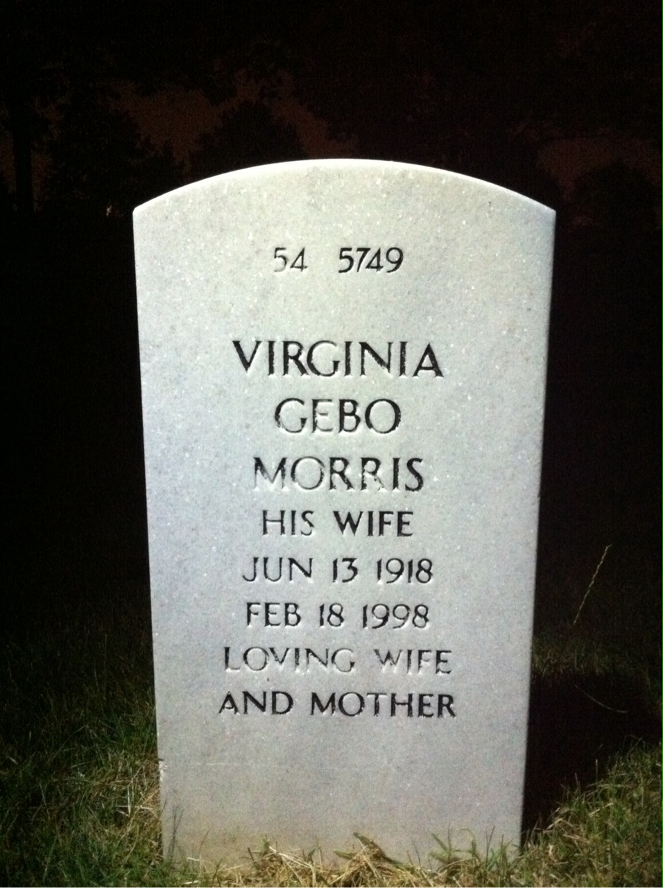 Back of headstone — Virginia Morris