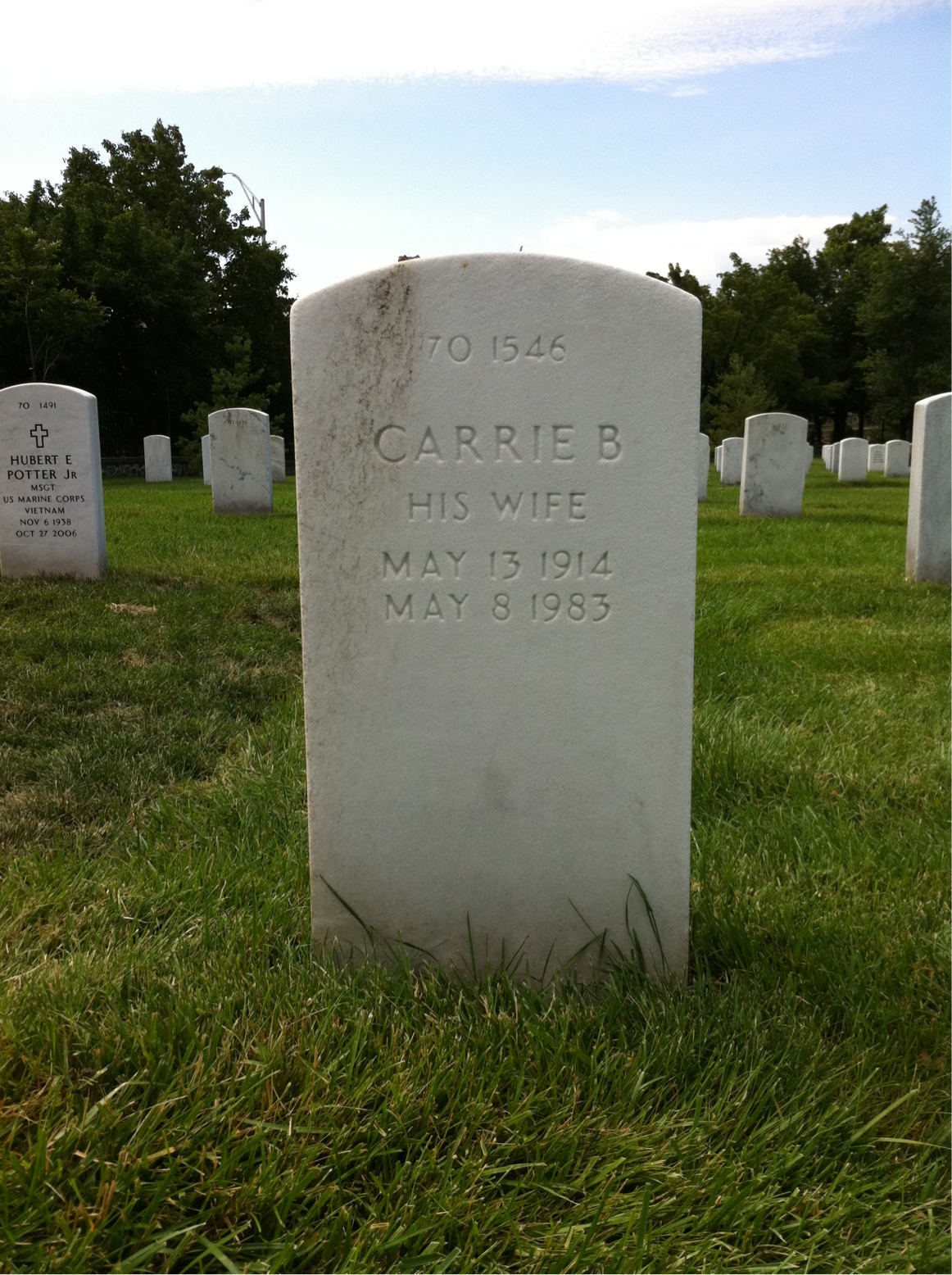 Back of headstone — Carrie Morgan