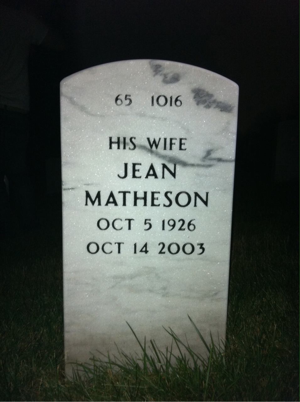 Back of headstone — Willis Myers