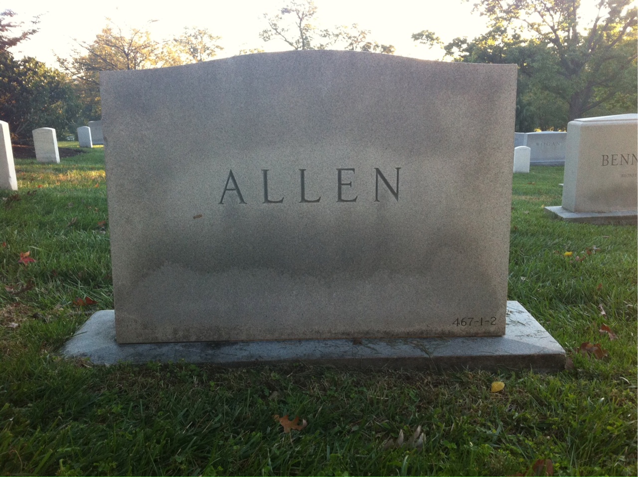Back of headstone — William Allen