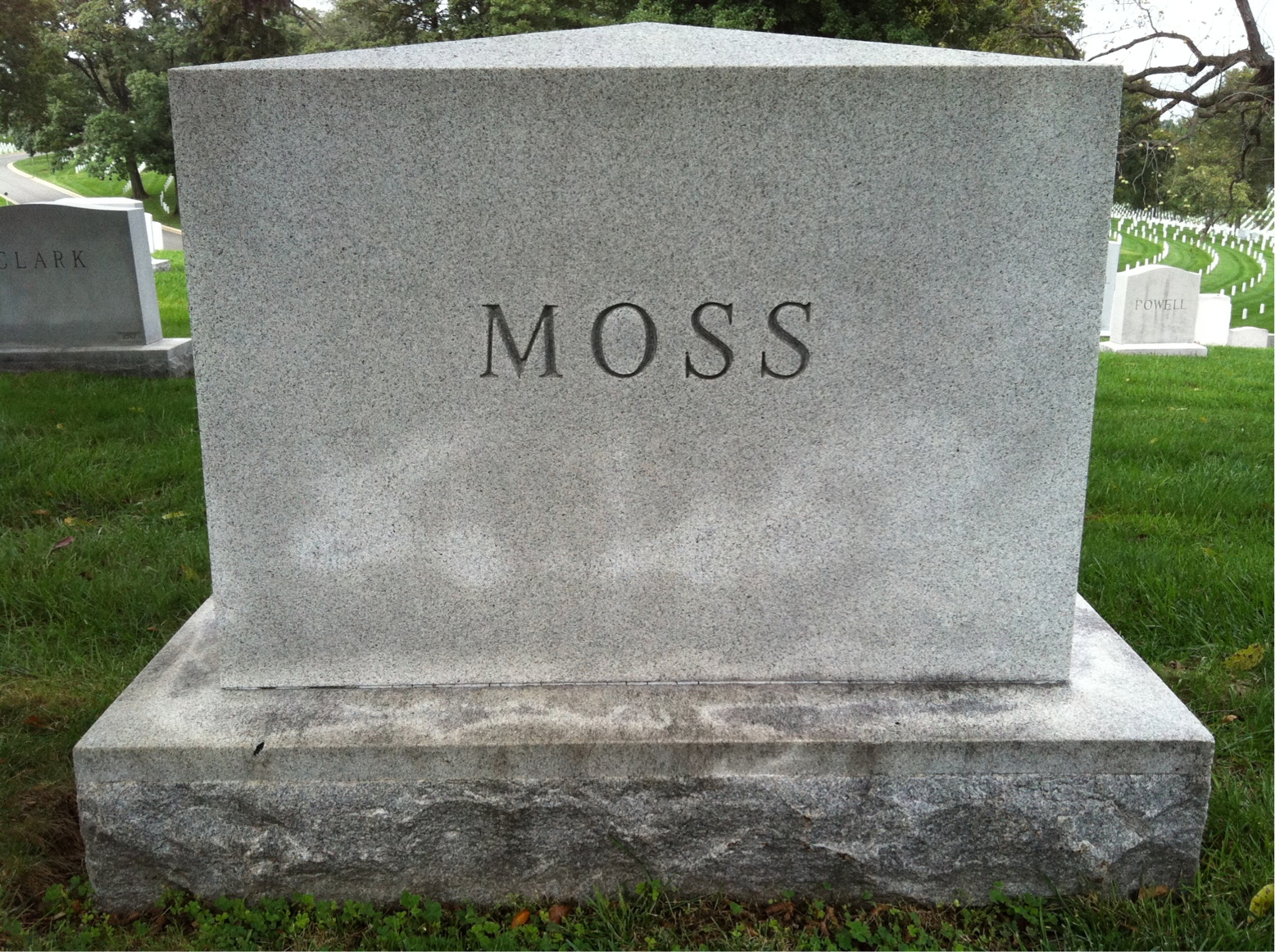 Back of headstone — Frank Moss