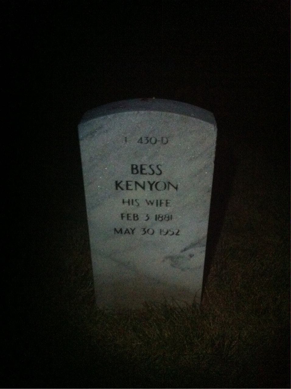 Back of headstone — Bess Babcock