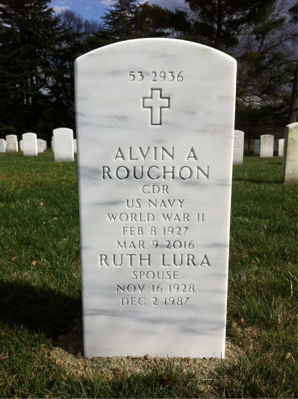 Back of headstone — Alvin A Rouchon
