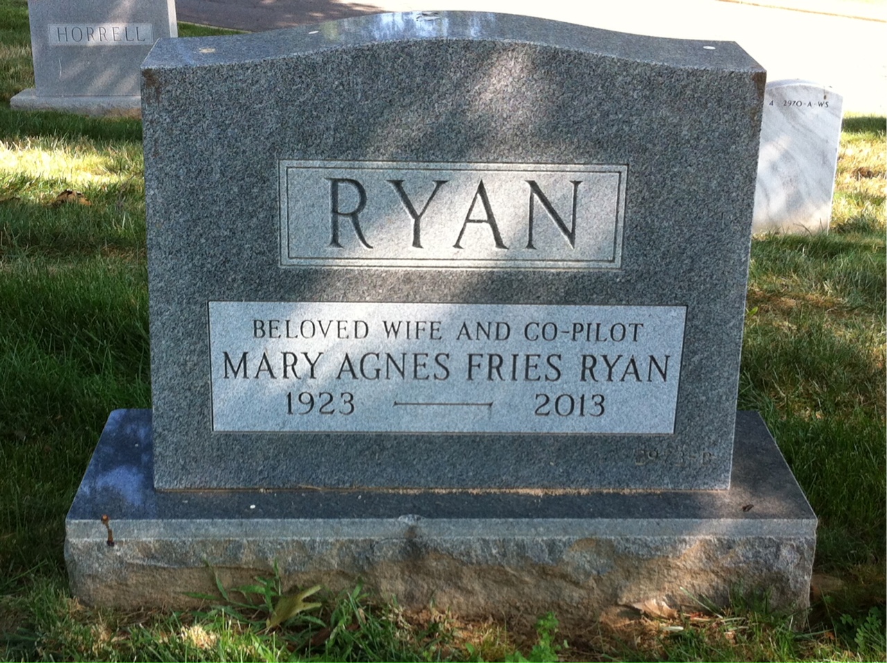 Back of headstone — Thomas Ryan