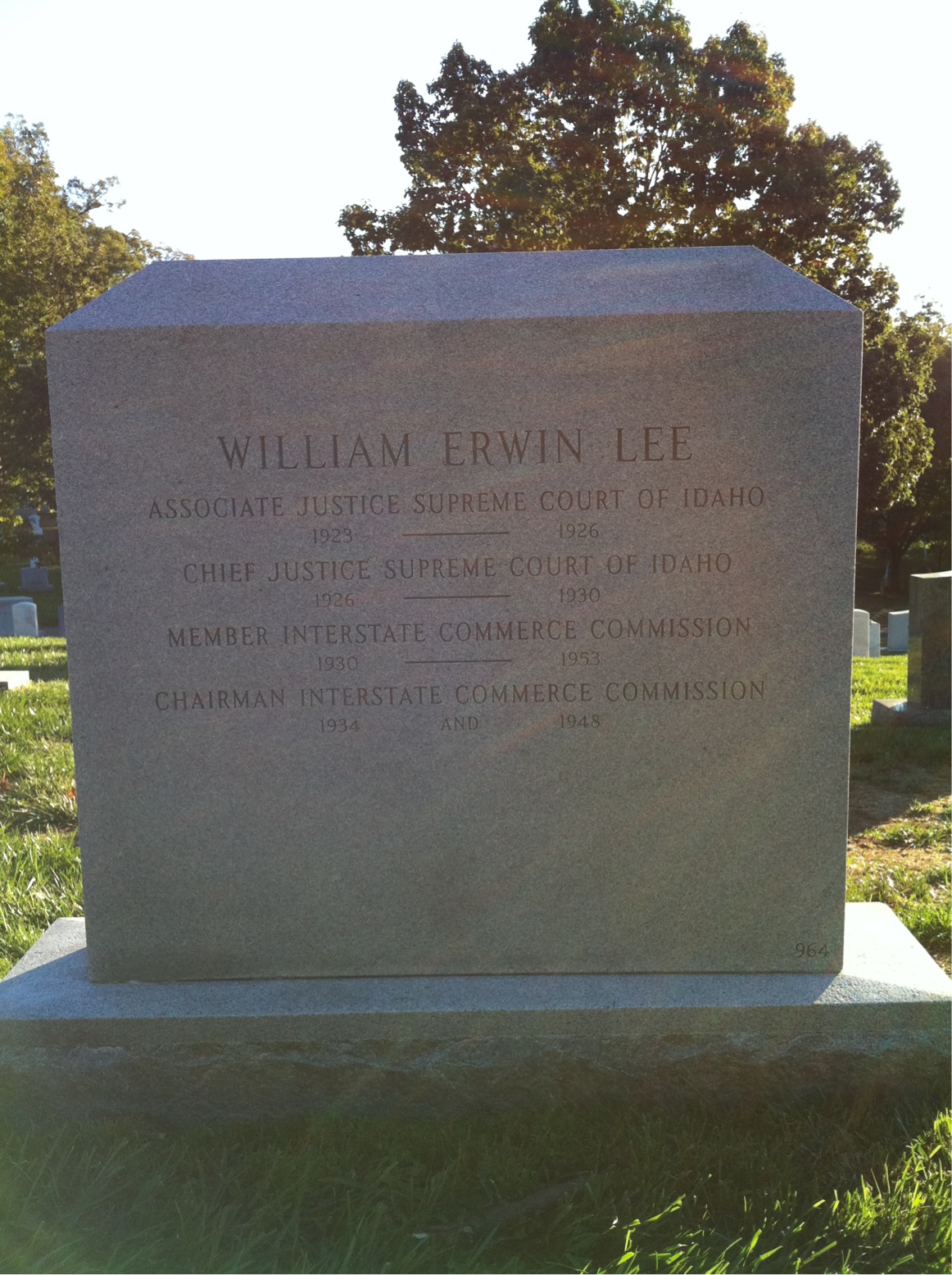 Back of headstone — William Lee