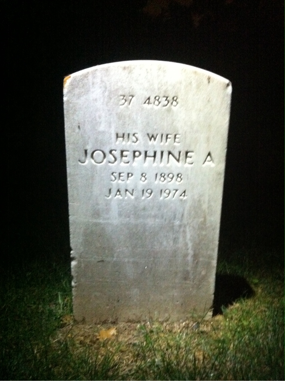 Back of headstone — Josephine Allen