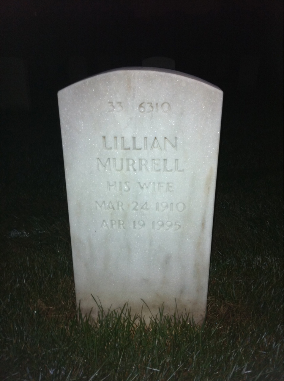 Back of headstone — Lillian Murrell
